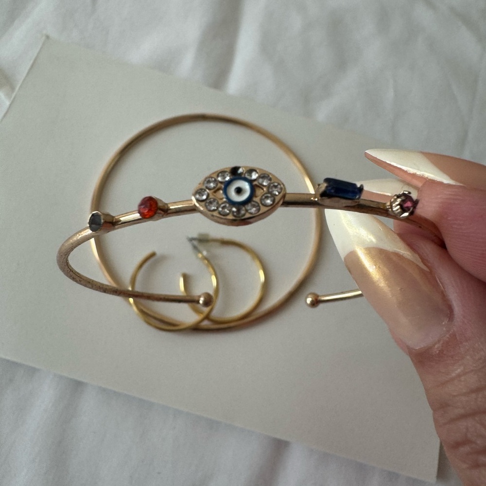Gold Evil Eye Cuff Bracelet with Multicolor Stones